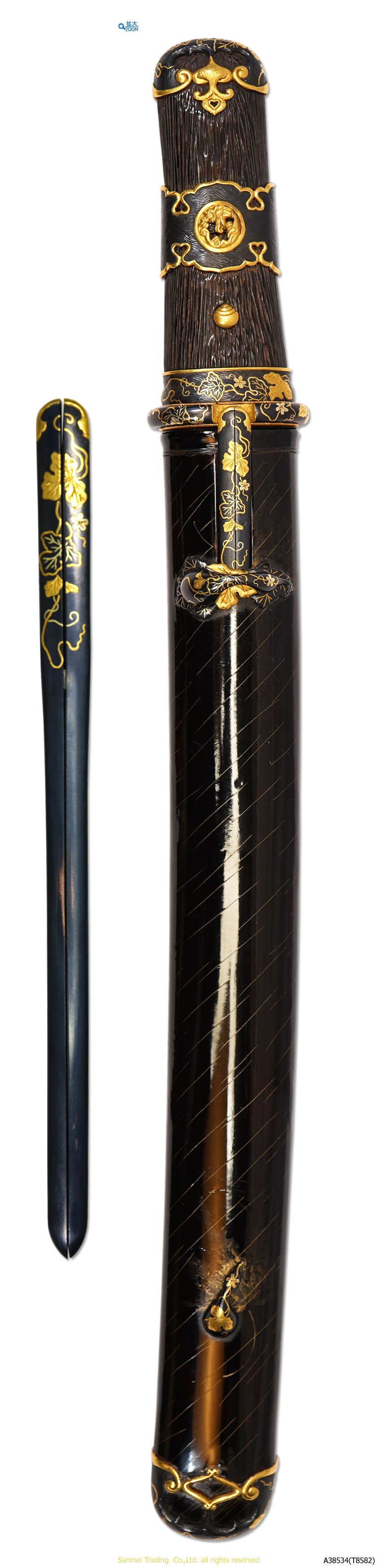  Black Roiro lacquered Drizzly Rainfall Gold String of Inlay Maple ShadowGold Lacquer work scabbard Tanto Koshirae